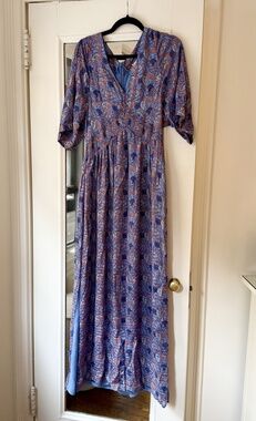 Tory Burch Corinne Printed Silk Blend Maxi Dress Purple Size 8